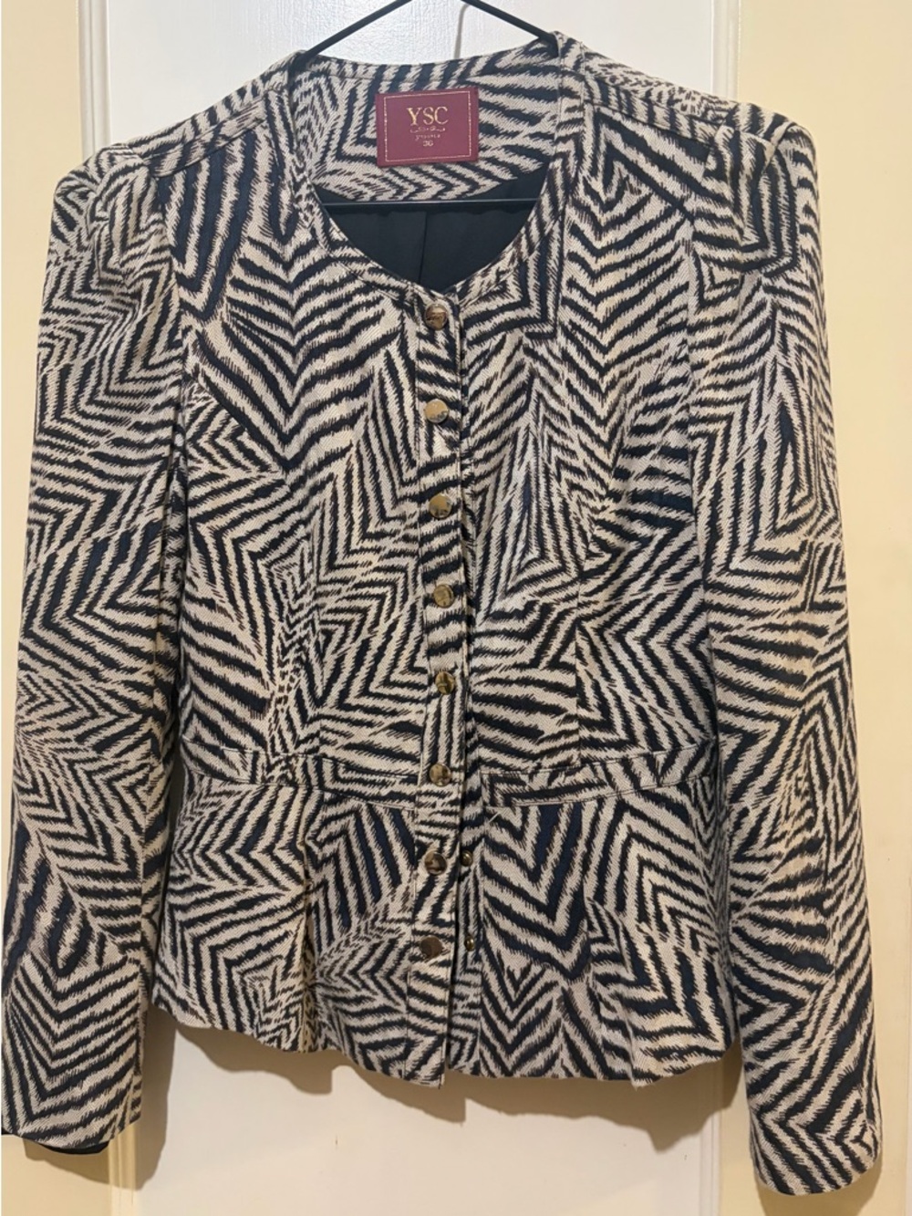 YSC Yessica black and beige print blazer - Picture 2 of 4